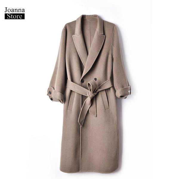 

women's wool & blends winter coat women cashmere coats vintage elegant office ladies autumn long plus size woolen manual outwea, Black