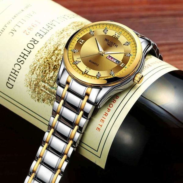 

for fashionable business men's watch suitable waterproof double calendar steel band leisure luminous quartz watch, Slivery;brown