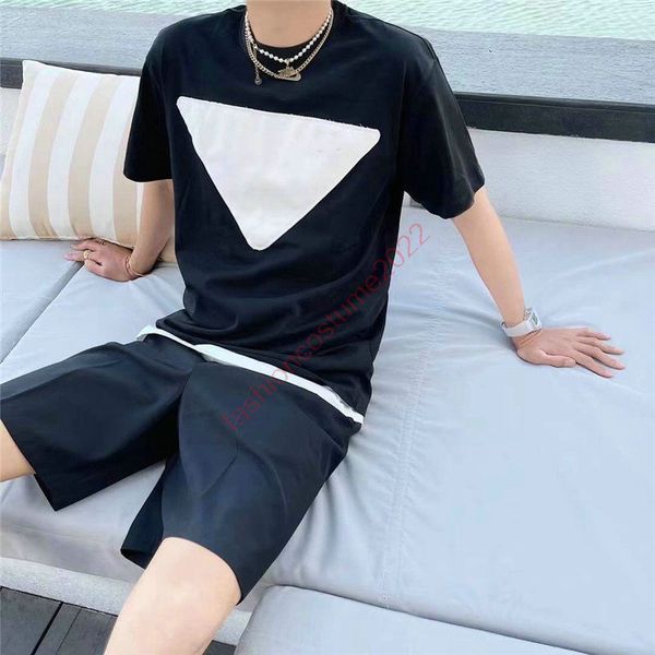 

2022 new symbols printed cotton t-shirt luxury summer short sleeve men tee classic triangle t-shirts senior pure cotton crewneck jersey tee, White;black
