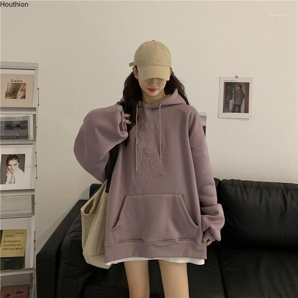 

houthion women sweater the new fashion temperament spring and autumn plus velvet printing pocket hooded long sleeve pullovers1, White;black