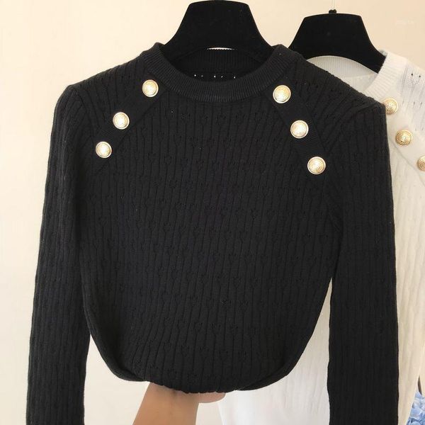 

new fashion women's short sweater autumn and winter korean long sleeve round neck pullover knit shirt 1, White;black