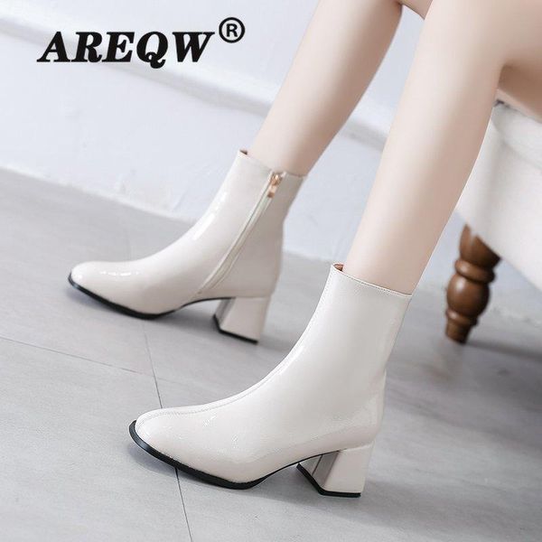 

ankle boots new style fashion square head zipper thick heel low-heeled short tube women's boots, Black