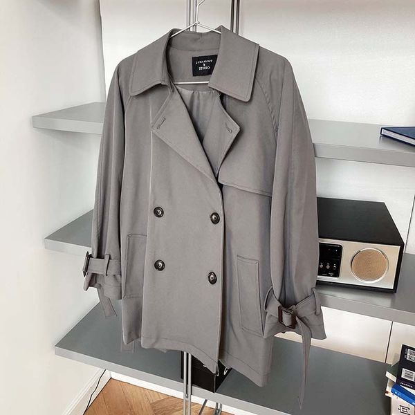 

2021 new autumn mid length long sleeve turn down collar double breasted women trench coat femme abrigo streetwear 4wpk, Tan;black