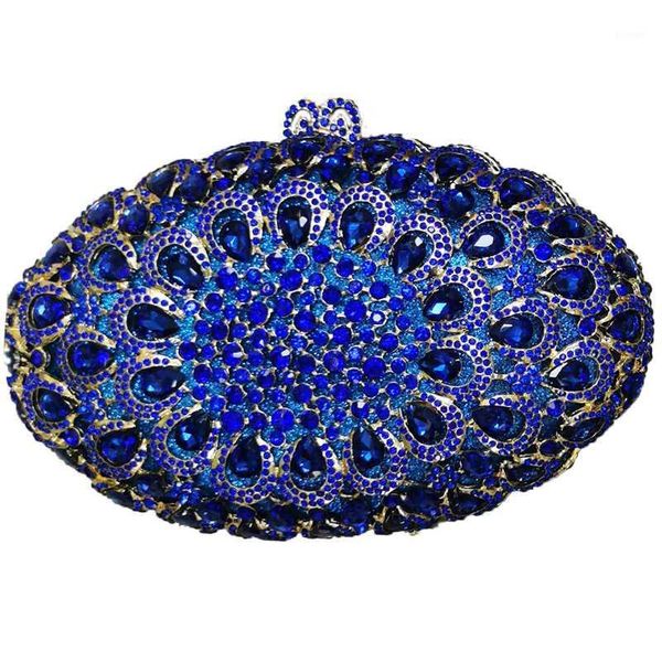 

evening bags blue rhinestone crystal clutches women shoulder handbags 100% handmade ladies gemstone diamond party prom clutch1