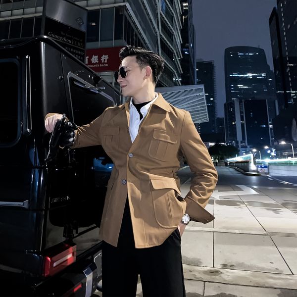

daio ethan korea british slim fit waist men's lapel jacket hunting work clothes pocket thick coat