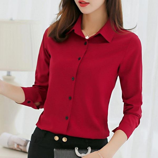 

office blouse women summer chiffon blouses shirts ladies girls casual formal blouse long sleeve female shirt blusa feminina, White