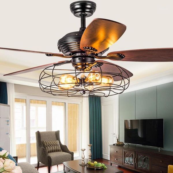 

52 inch 68w e27 fan lamp ceiling fans with light remote control iron birdcage type 110v 220v for bedroom living room dropship1