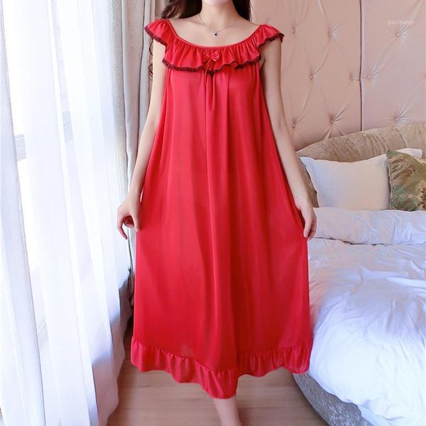 

plus size 4xl women's silk clothing nightgowns ladies lace sleepwear 2018 summer girls sleeveless sleepdress sleepshirts1, Black;red