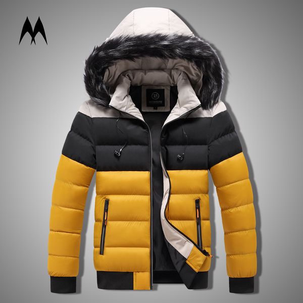 

winter coats men warm thick fur collar jackets casual hooded parkas patchwork detachable overcoats mens clothing kg-135, Black
