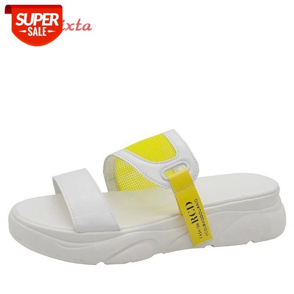 

aphixta 2021 new summer 4cm heels wedge slides women shoes platform buckle mulers air mesh beach female flip flops slippers #ev4h, Black