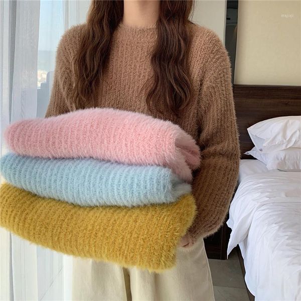 

women's sweaters knitted sweater female winter autumn wool warm brown women long sleeve women's jumper korean clothes oversized pu, White;black