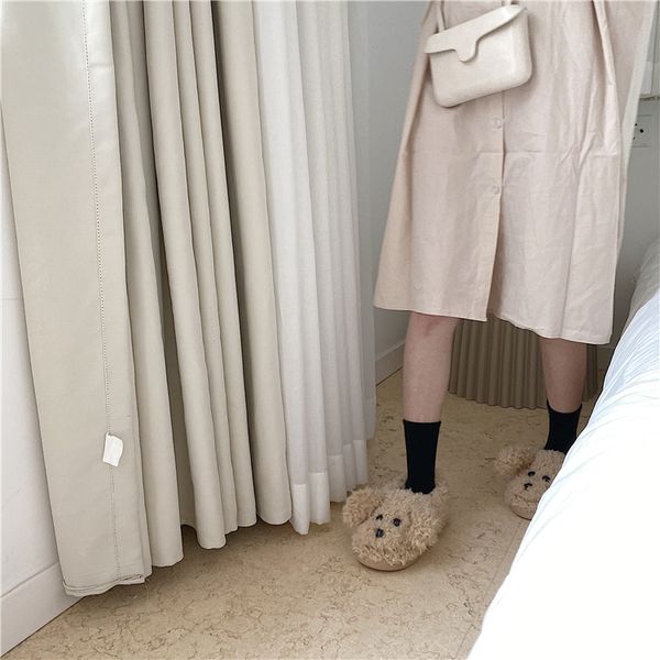 

2021 women winter slippers fashion khaki white non-slip cartoon girl cotton slides indoor outdoor shoes size 36-41