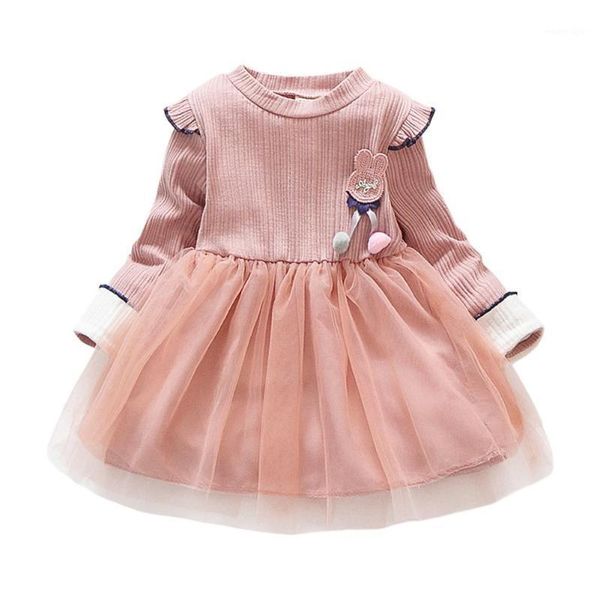 

girl's dresses round neck decor personality printing long sleeve winter kids girls daily leisure ruffled mesh dress1, Red;yellow