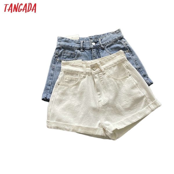 

tangada women elegant summer white denim shorts button pockets female retro basic casual jeans shorts pantalones asf57 y200822, White;black