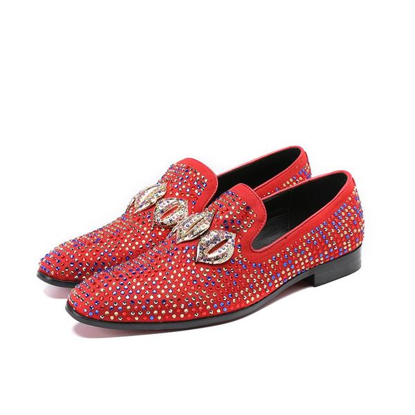 

slip on casual loafers red crystals men's suede crafted slip-on shoes the focus of floor men loafer for wedding prom and banquet, Black