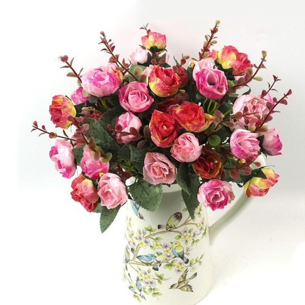 

21 heads artificial rose flower leaf bouquet home garden wedding bridal decor1