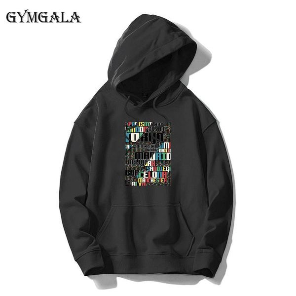 

men's autumn and winter alphabet graffiti print hip-hop hooded hoodie casual loose pullover hooded sweatshirt men's streetwear, Black