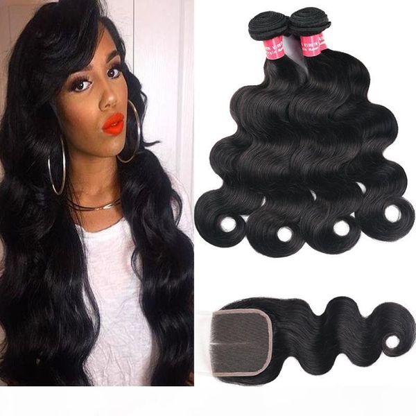 

remy 8a brazilian human hair body wave straight kinky curly deep wave 3 bundles with 4x4 lace closure 100% unprocessed brazilian human hair, Black