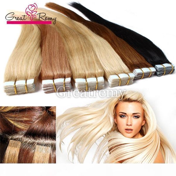 

greatremy 8a pu skin weft tape hair extensions brazilian virgin straight tape in human hair extension (9 colors available, Black