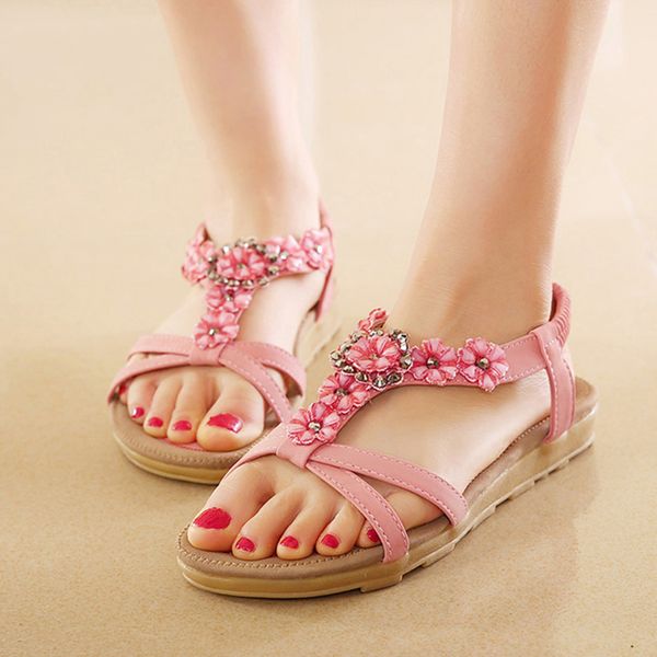 

sandals women beach shoes flower design sweet fashion ladies sandals flat casual shopping plus size brand shoesmultifunction, Black