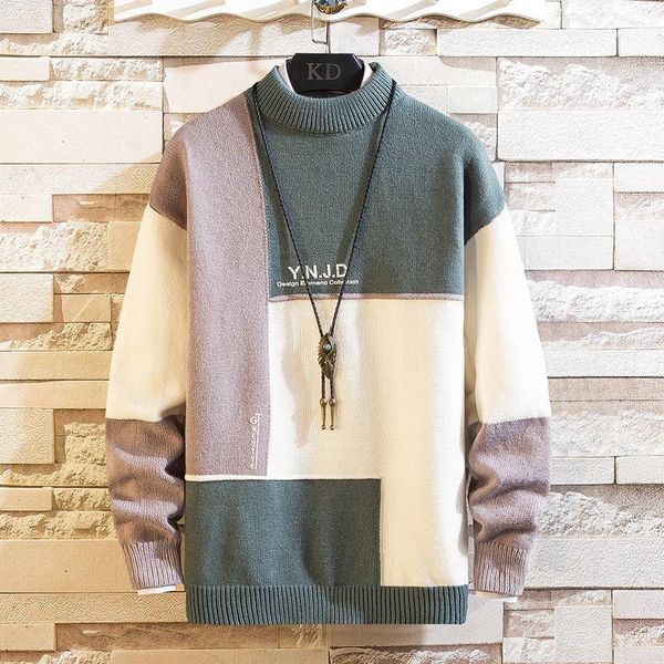 

new fall winter turtleneck men sweater fashion patchwork mens pullover sweaters keep warm pull homme thick knit christmas jumper1, White;black