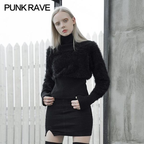 

women's sweaters punk rave girl temperament sweater female short design slim high collar pullover autumn and winter black, White;black