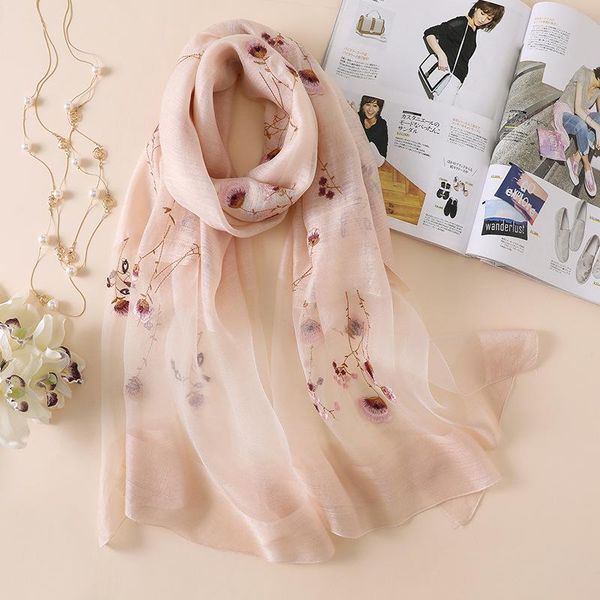 

2020 новой шелкового шарфа шерсти женщин элегантной вышивка цветочной шали обруч леди путешествие высокого качество зимой шарф шеи ф, Blue;gray