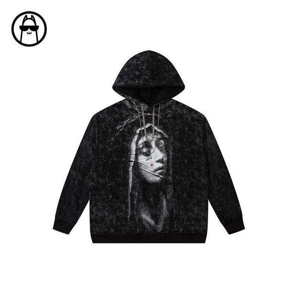 

men's hoodies coolalpaca virgin's head print loose plush hoodie unisex, Black