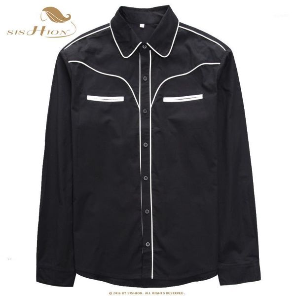 

sishion 2020 long sleeve men shirt st302 spring men clothing vintage plus size gothic slim cotton black shirt1, White;black