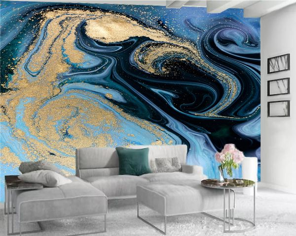 

custom luxury 3d wallpaper luxury blue wallpaper with gold premium atmospheric interior decoration 3d wallpaper