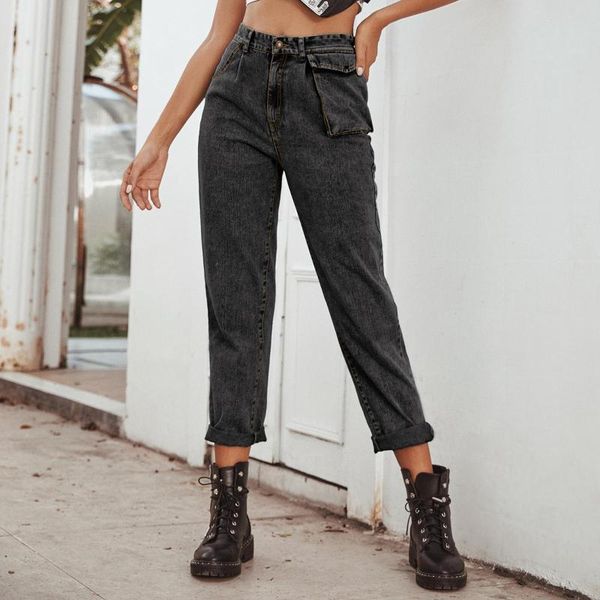 

solid color slim denim jeans womens streetwear high waisted straight leg pants with pockets pantalones vaqueros mujer trousers, Blue
