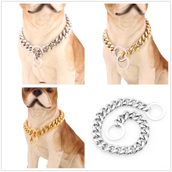 

10/12/15/17/19mmstainless steel silver color/gold cuban curb strong pet supplies dogs collar choker safety anti-lost chain12-34