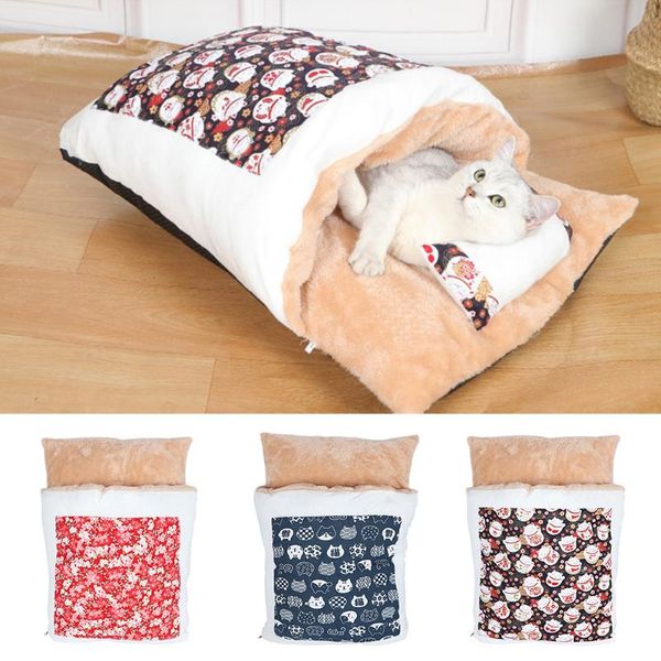 

winter warm cat bed portable removable plush soft pet sleeping bag puppy kennel nest cushion cute thicken kitten cave house
