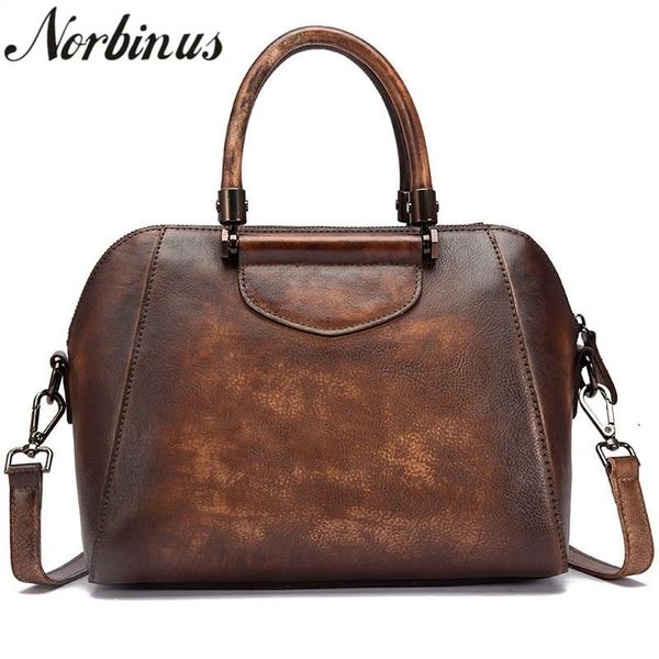 

norbinus women genuine leather messenger bag female vintage leather handbag shoulder tote bags cowhide crossbody handle bags