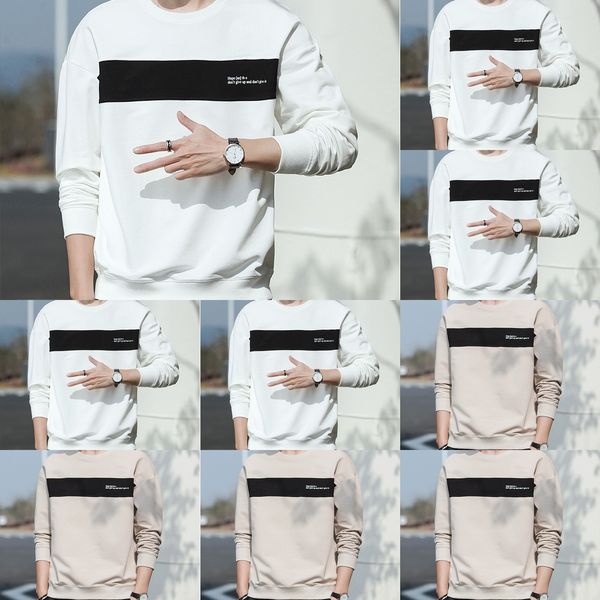 

2020 new autumn casual men's fashion round neck men's sweater cotton printed simple long sleeve bottomed shirt for sweater shirtsh, Black