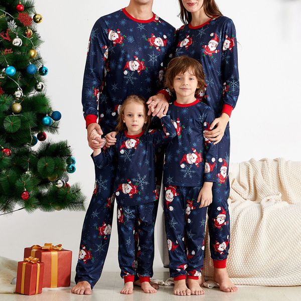 

2021 family matching christmas pajama sets xmas father mother daughter santa claus print sleepwear nightwear clothing suit