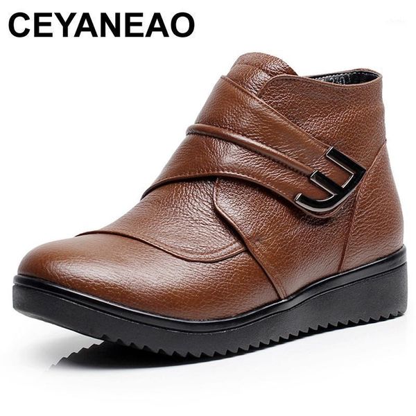 

ceyaneaonatural wool women boots genuine leather flat ankle boots winter warm ladies shoes woman snow plus size35-44e9731, Black