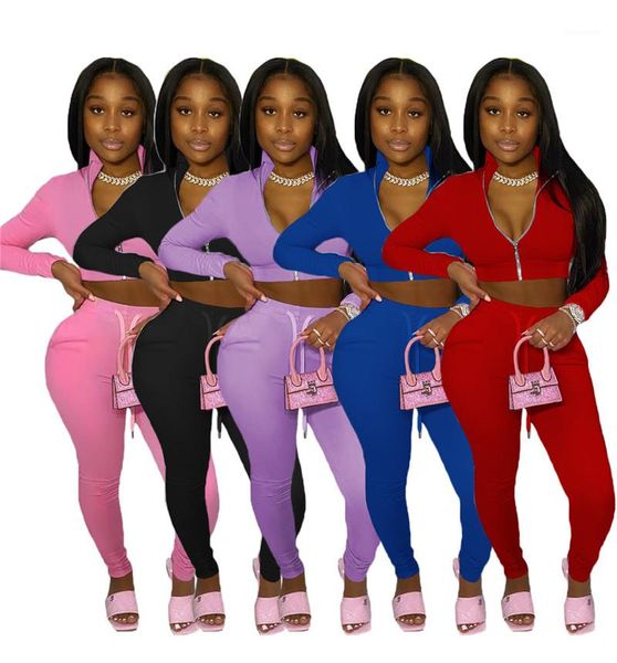 

zipper cardigan long sleeve long pants womens 2pcs sets casual females clothing womens designer tracksuits fashion solid color, Gray