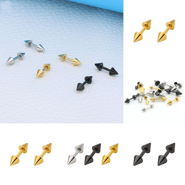 

titanium punk tip steel cone dual conical men women earrings 3 colors simple ear buckle, Golden;silver