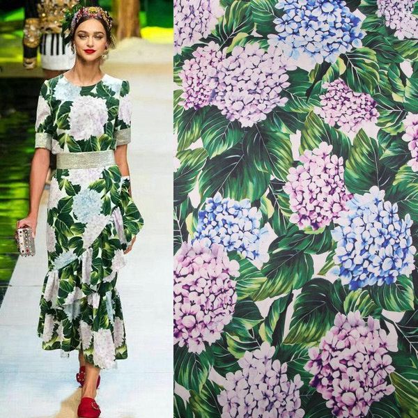 

new show catwalk hydrangea hydrangea printed fabrics handmade diy dress drape fabric polyester printed women's cloth wholesale1, Black;white