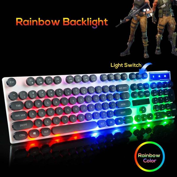 

gtx300 keys punk circular keycap backlit gaming keyboard wired led mouse pad combo rainbow ergonomic round key cap mechanical