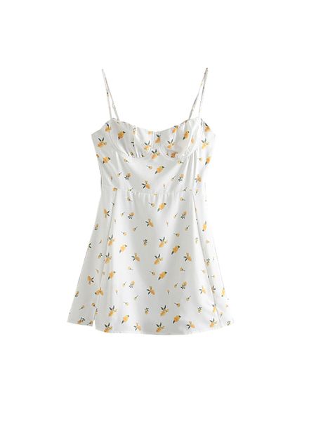 

2021 summer new elegant pink floral yellow slice spaghetti girdle mini dresses vintage line waistcoat sm87, Black;gray