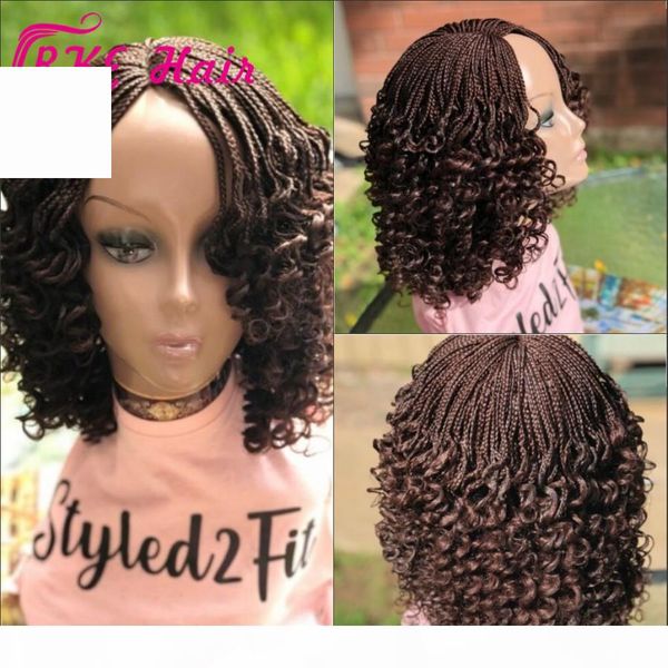 

celebrity wigs selling short micro braided lace front wigs natural black curly tip braids synthetic wig for black woman ing