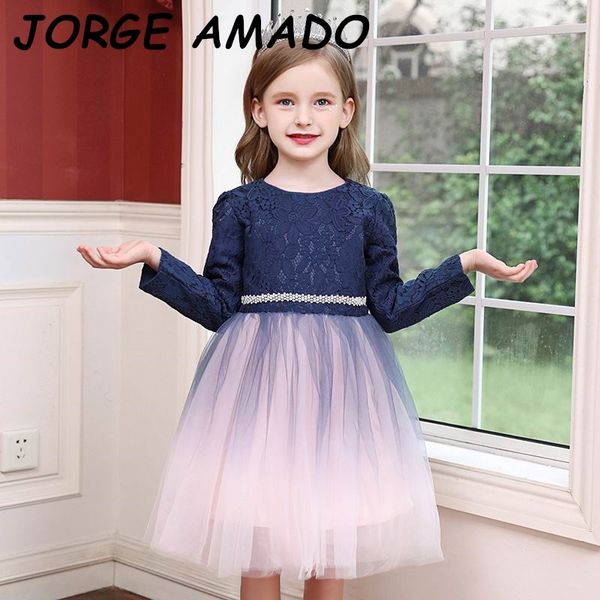 

flower girl dress rhinestones lace navy long sleeve party dress ball gown for wedding princess dress children clothes e9953, Red;yellow