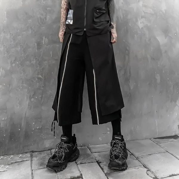 

aprilmomo hip hop functional harem pants 2020 streetwear irregular reflective cargo pants joggers tactical cropped trousers, Black
