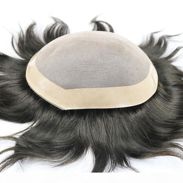 

100% human hair toupee for men mono lace with npu human hair toupee replacement system natural straight 5 colors, Black