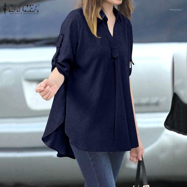 

zanzea women and blouses 2020 spring plus size 5xl work shirts turn down collar blusas casual solid tunic shirts1, White