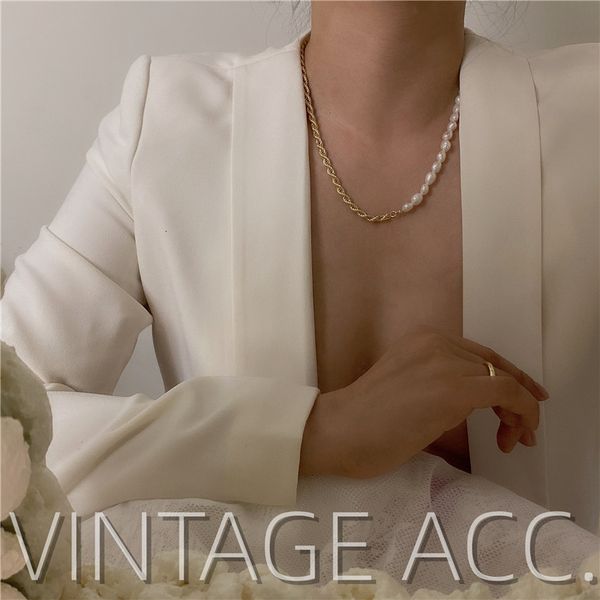 

korean chain women's cool baroque pearl necklace, Silver