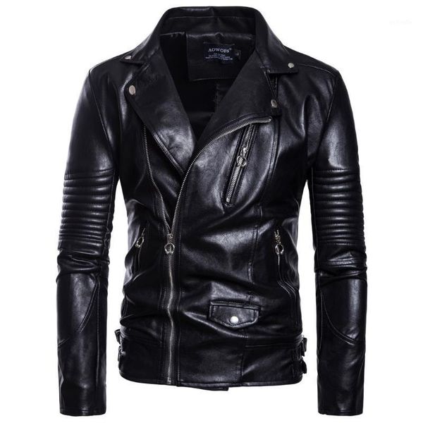 

autumn large size men's motorcycle leather jacket1, Black