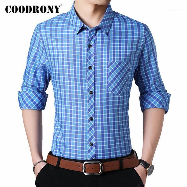 

coodrony brand men shirt streetwear casual shirts autumn long sleeve cotton shirt men plaid camisa masculina with pocket 960921, White;black